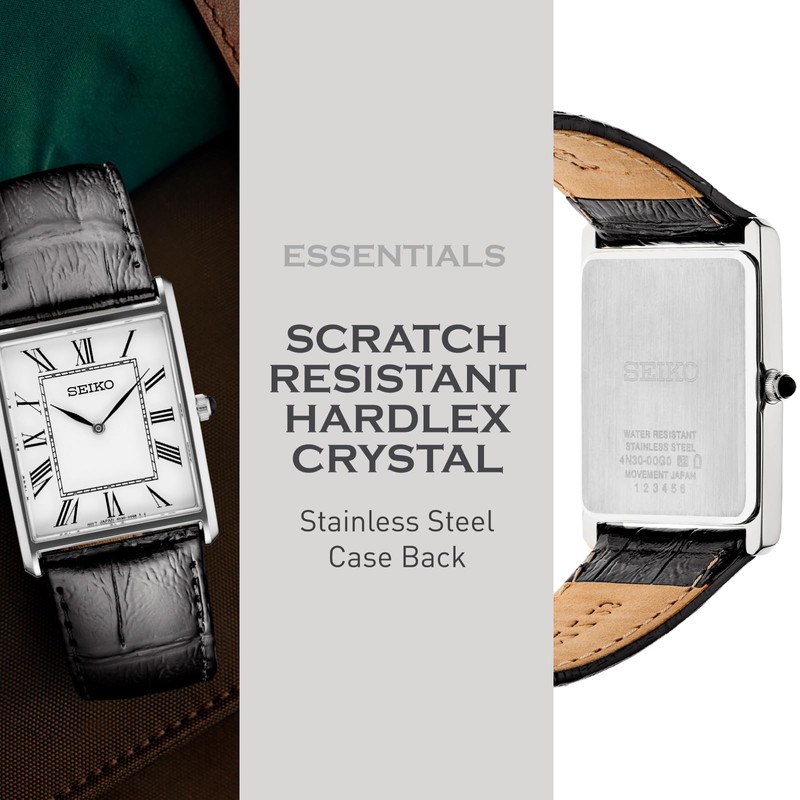 SEIKO Mens Essential SS RECT CASE, WHITE, Mens Standard