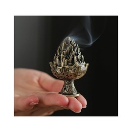 Dganli Incense Burner, Incense Holder with Lid, Flame Retardant Cotton, Metal, Incense Burner for Buddhist Altar, Round Incense Burner, Stylish, Simple, Easy to Clean, Asian, Relax, Healing, Yoga
