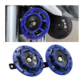 CGEAMDY Pack of 2 12 V Car Horn Construction Kit, Motorcycle Horn High and Low Tone with Arm Speaker, Car Horn Super Loud High and Low Tone Metal Twin Horn Kit (Blue)