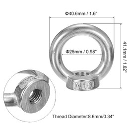 sourcing map M10-1.5x42mm Lifting Eye Nuts, 10 Pcs 304 Stainless Steel Round Ring Shape Female Threaded Nut Fastener for Home Repairs Rope Fitting