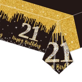 21st Birthday Table Cloth Black Gold,137*274cm Black Gold 21st Birthday Party Table Decoration Plastic Waterproof Rectangular Table Cover for Men Women Him Her Birthday Gifts Party Table Decoration