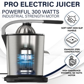 Eurolux Electric Citrus Juicer Power Pro - With 300 Watts of Power, This is The Most Powerful Juicer, for an Easy Smooth Juicing Experience | with Its New Updated Design