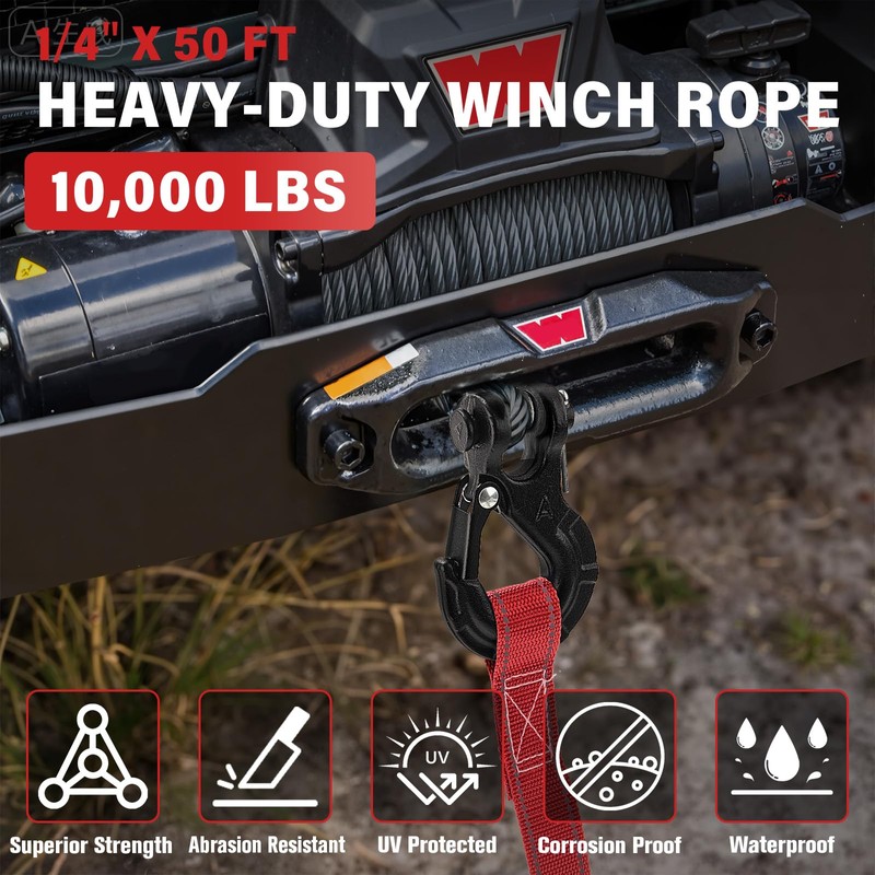 HOKINETY Synthetic Winch Rope Kit - 1/4" x 50' 10000