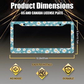 Cute Green Daisy Floral License Plate Frame Flowers License Plate Holder for Front and Rear Car Tags Stainless Steel Colorful License Plate Frames Car Decoration with Screws 12.2" x 6.2"