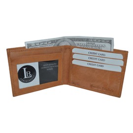 Leatherboss Men's Ultra Slim Bifold Wallet - Tan 3.9" X 3.1/4"