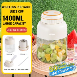 ARUMMA Portable Smoothie Blender for Smoothies & Shakes 46oz 1400ML USB Charging Cordless Powerful Blades Blending Portable Juice Cup Blender for Small Ice Fruit Vegetable Crush Kitchen Gym Outdoor