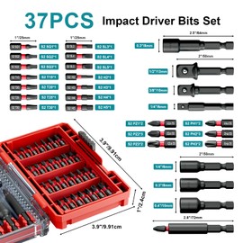 37Pcs Impact Driver Bits Set with a Storage Case, 29 Magnetic Screwdriver Bits, 5 Magnetic Sockets, 3 Socket Adapters, 1/4 In. Hex Shank Driver Tools Set for Power Screwdrivers, Electric Drill Drivers