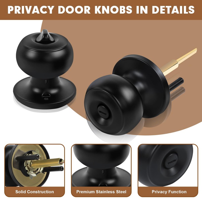 RAZCC Privacy Door Knobs, 2 Pack Matte Black Door Knobs