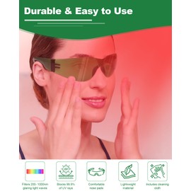 LIGHTMEUP Red Light Therapy Glasses,Eye Protection for Infrared & LED Light Sessions–Blocks 200-2000nm Harmful Wavelengths,Maintain Visibility,Lightweight Red Light Goggles 2 Pairs