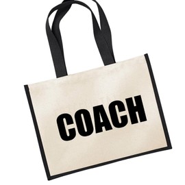 huuraa Jute Bag Coach Training Shopper Shopping Bag Black 21 Litres with Motif for All Personal Trainers Gift Idea for Friends and Family, black