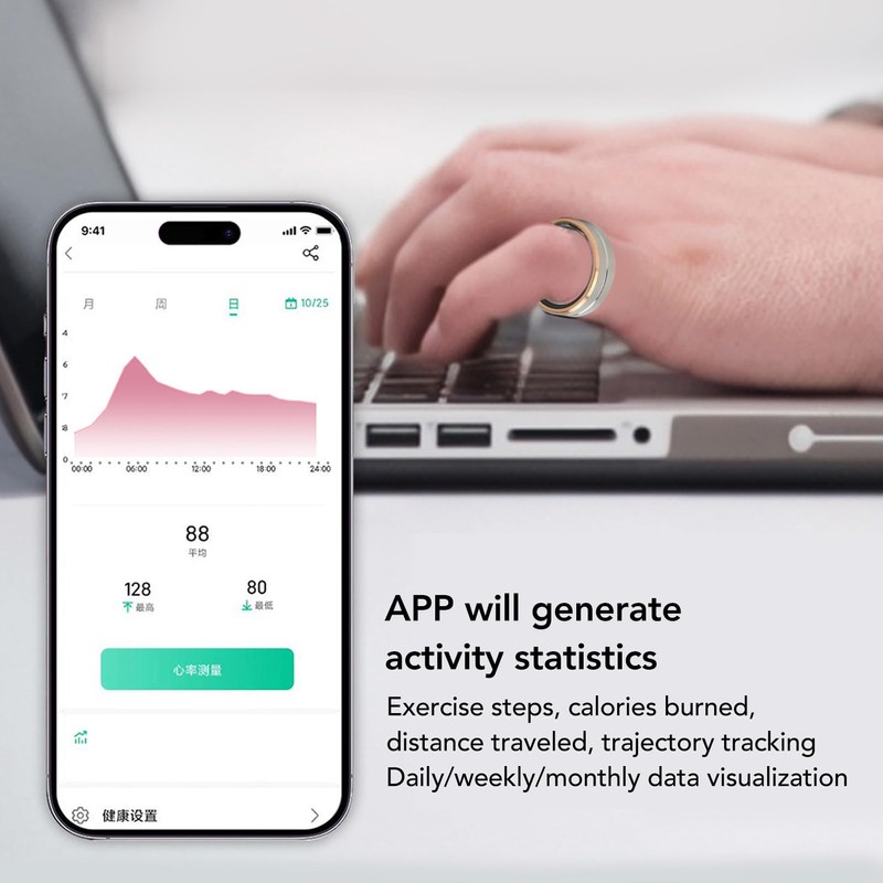 Health Monitoring Smart Ring Fitness Tracker for Men Women Silver