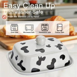Cute Cows Large Ceramic Butter Dish with Lid, Kitchen Countertop Butter Keeper, Serving Tray with Cover,Cream Cheese Container Storage Keeper,Home Decor Kitchen Gift