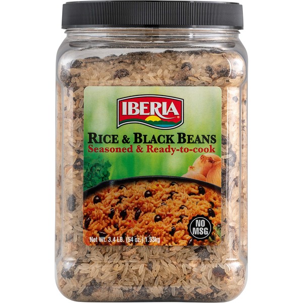 Iberia Rice & Black Beans, 3.4 Lb, Completely Seasoned & Ready to Cook, Low Fat, High Taste, Nutritious & Delicious Rice & Beans