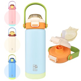 BOGI Metal Water Bottle with Straw,720ml Stainless Steel Water Bottle for Sports Travel Gym Leak Proof Insulated Water Bottle with 2-in-1 Duo Lid for Boys Girls Keep Drinks 12h Hot & 24h Cold | Orange