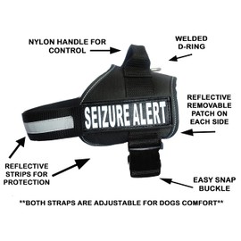 Doggie Stylz Seizure Alert Dog Vest Nylon no-Pull Dog Harness Comes with 2 Reflective Seizure Alert Interchangeable Patches. Fully Adjustable Reflective Straps with top Handle. XXS-XXL in 3 Colors.