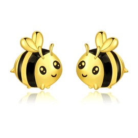 Sterling Silver Animal Stud Earrings: Hypoallergenic Cow Bee Penguin Cat Koala Bunny Elephant Alpaca Panda Axolotl Giraffe Earrings Cute Jewelry Gifts for Women (Bee)