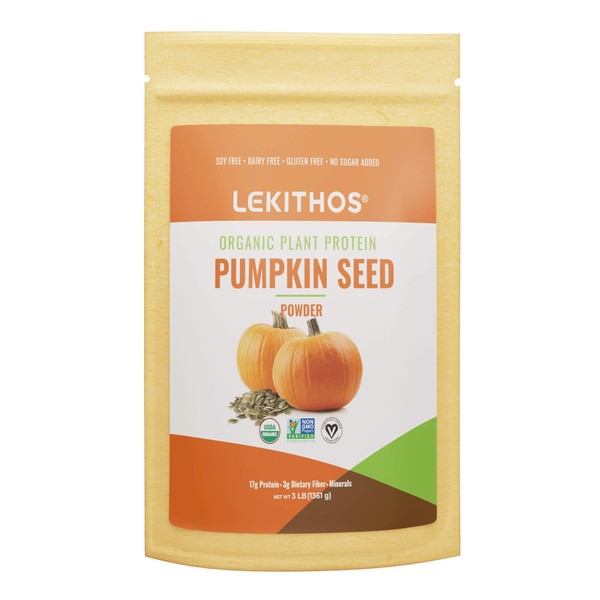 Lekithos Organic Pumpkin Seed Protein - 3 lb - 17g Protein - Certified USDA Organic, Non-GMO Project Verified, No Added Sugars, Promotes Muscle Recovery - Certified Vegan - Gluten Free