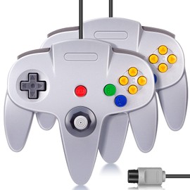2 Pack N64 Controller, FISUPER Wired Classic Game Controller Gamepad Joystick for N64 Console(Grey)