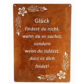 Sign Saying Board Rusty Garden Sign Patina Rust for Hanging Garden Decoration 29 x 21 cm "Es ist keine Villa (Glück findest)