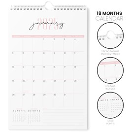 Karto Wall Calendar 2025 - Vertical 11x17 inch Runs Until June 2026 - Boost Your Productivity and Easy Planning with the Aesthetic Monthly Calendar - Two Font Pink
