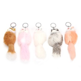 5pcs Handicraft Fluffy Animal Keychain Portable Cute Key Ring Car Bag Pendant Decoration