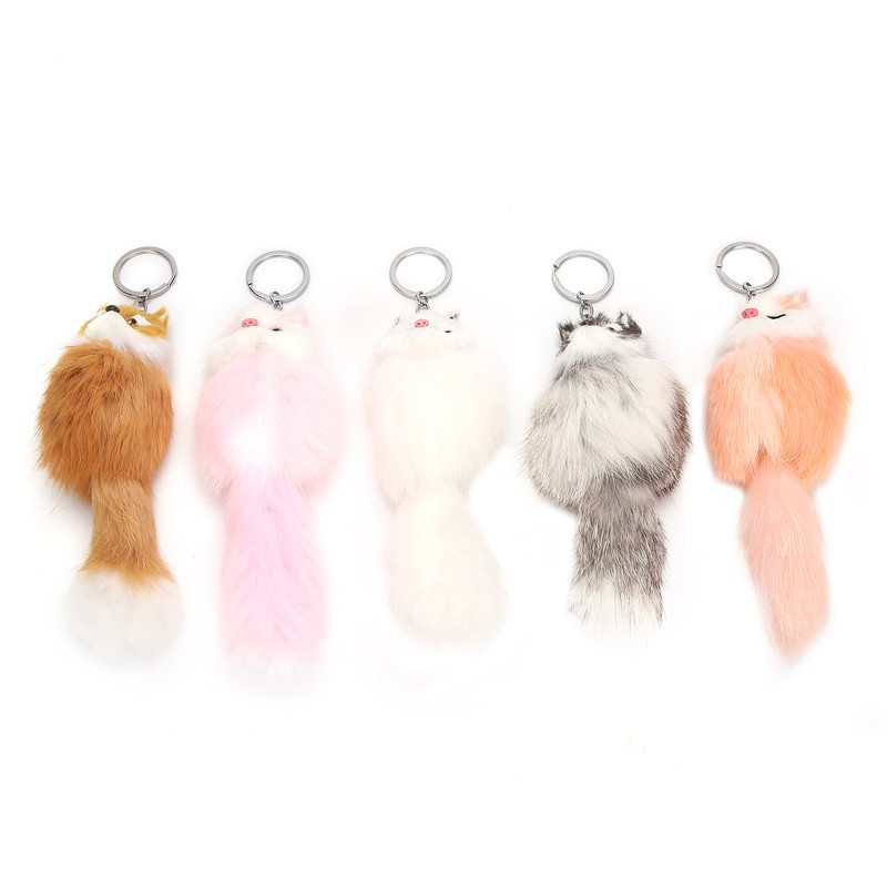 5pcs Handicraft Fluffy Animal Keychain Portable Cute Key Ring Car