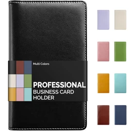 Sooez Leather Professional Business Card Book Holder Organizer, 240 Capacity Credit Card Booklet, PU Name Cards Holder Storage File for Men Women, 7.7 x 4.5 Inch, Black