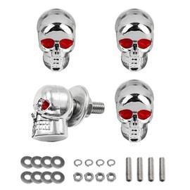 JUSTTOP 4PCS Car License Plate Screws Fastener Kit, Skull License Plate Bolts Tag Fasteners Decorative Kit, 3D Skeleton Cool License Plate Frame Bolts Fit Car Truck Motorcycle (Silver)