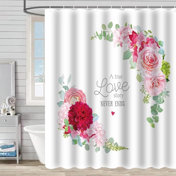 FAIRYGATE Waterproof Shower Curtain Rustic Decor Rosemary Roses Flower on