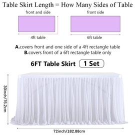 CREATCABIN Table Skirt 6Ft White Table Skirt Tulle Desk Skirts Birthday Display Dessert Table Cover Wedding Tablecloth with Adhesive Tape for Princess Birthday Party Home Decorations Photography Props
