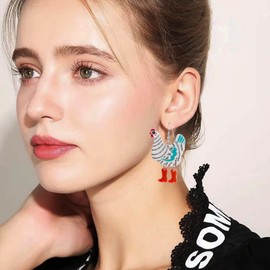 Animal Chanaiqw Funny Cute Kawaii Acrylic Big Rooster Animal Chicken Dangle Dangle Earrings Colorful Boots Chicken Earrings for Women (B)