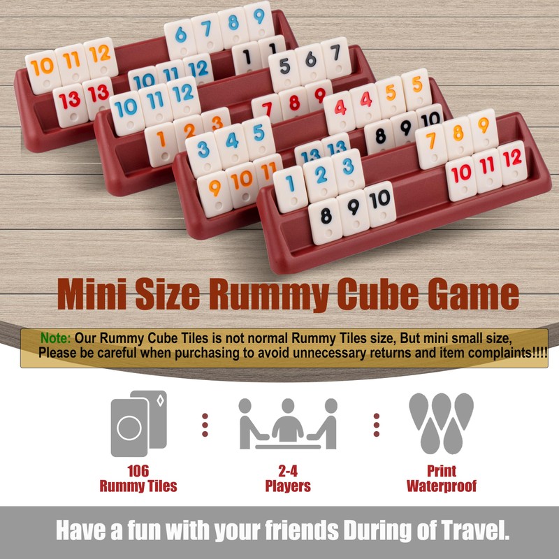 Smilejoy Mini Rummy Cube 4 Players Edition,Travel Rummy Game Set