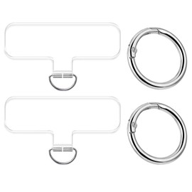 WOLMIK Universal Phone Tether Tabs, 2 Pcs Phone Lanyard Tabs Patches With 2pcs Metal Spring Rings, PVC Transparent Phone Patches for Safety Drop Protector Compatible with Most Smartphones