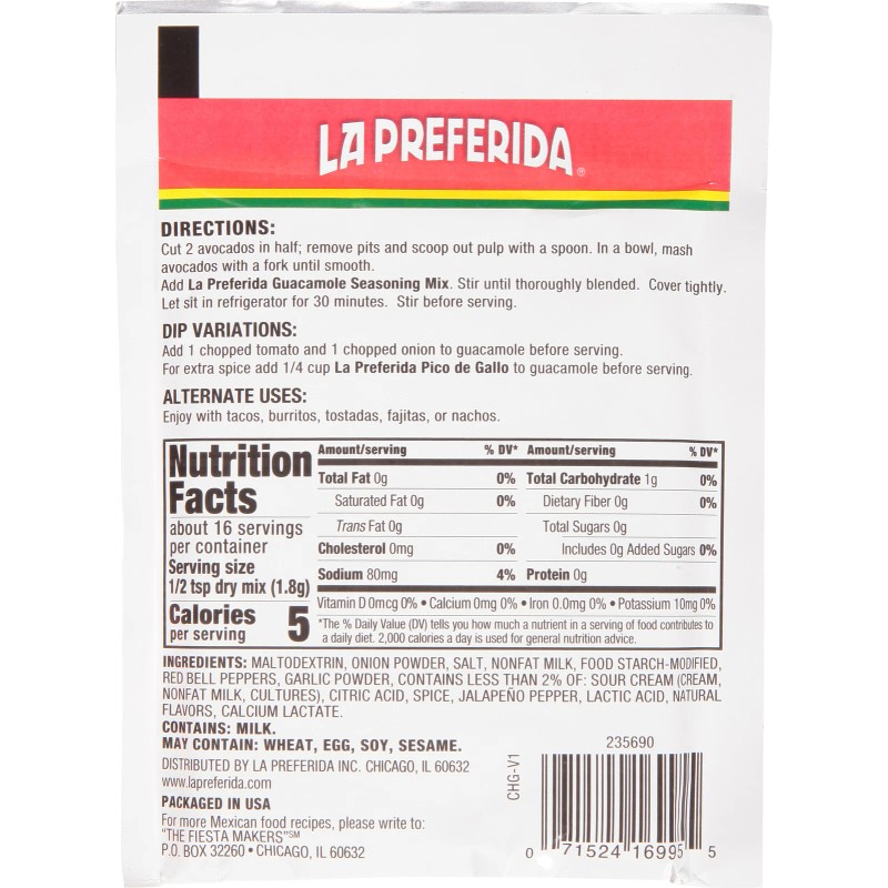 La Preferida Guacamole Seasoning Mix 1 oz (Pack of 12)