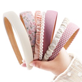 AQOKKA Fashion Headbands for Women Girls Floral Vintage Cute Padded Pearl Head Band Twisted Hair Bands Non Slip Hair Accessories Multi-style