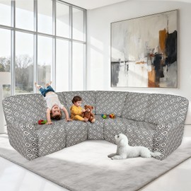 ALIECOM 100% Waterproof Sectional Recliner Couch Covers L Shape Printed Stretch Corner Reclining Sectional Sofa Cover Washable Pet Dog Recliner Slipcovers (Checkered Gray, 5 Seat)