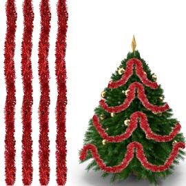 Christmas Tinsel Garland, Tinsel Garland, Glitter Garland, Christmas Tinsel Christmas Decoration, Indoor and Outdoor for Christmas Tree, Christmas Party, Red