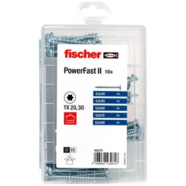 fischer Meister-Box PowerFast II Chipboard Screw, Presorted Assortment Box with 110 Screws, PanHead, Full Thread and Torx Drive, Universal Set for Mounting