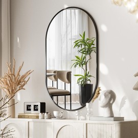 VooBang Black Oval Wall Mirror, 22x38 inch Oval Bathroom Mirror, Wall Mounted Vanity Mirror with Metal Framed, Tempered Glass and Reflective High Definition, Mounted Horizontally or Vertically