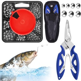 179 Split Shot Fishing Weights with Bent Mouth Fishing Pliers, 7-Way Dispenser Fishing Weights Set Soft Metal Alloy Carp Fishings Weights for Coarse Angling, Durable FishingWeights for All Conditions