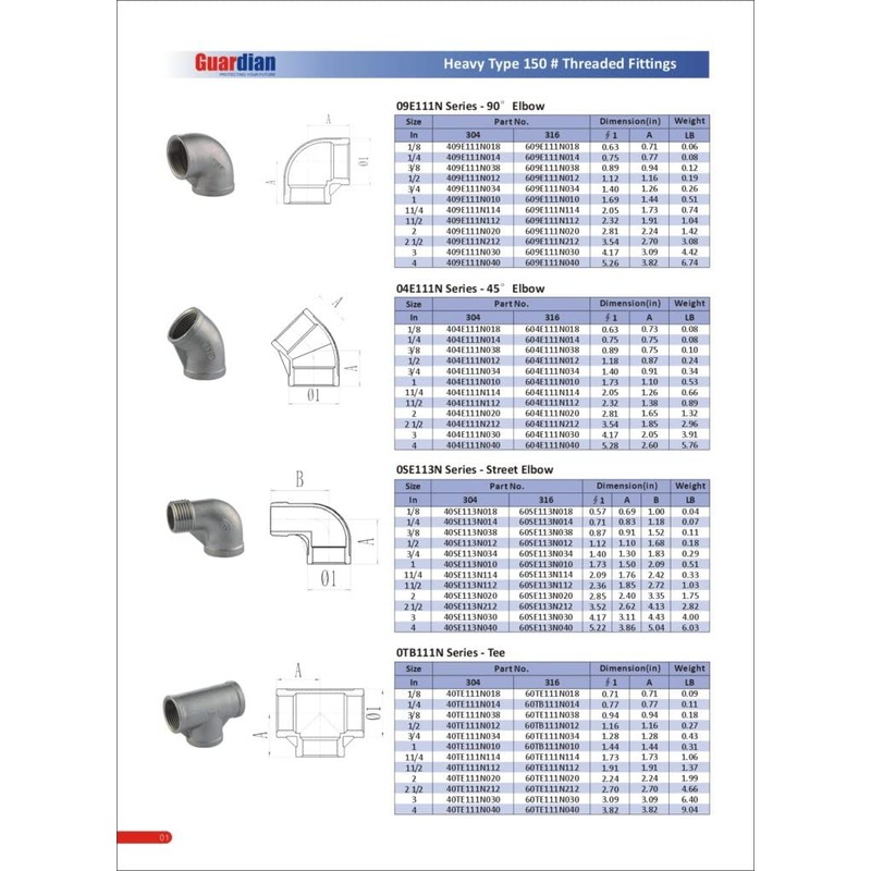 1 1/4" 304 Stainless Steel 150# Threaded 90 Degree Elbow