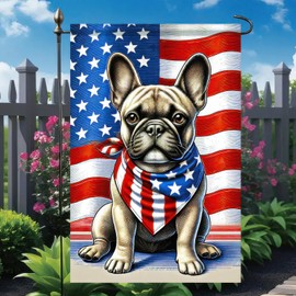 BlissYard 4th of July Garden Flag French Bulldog American Flag Patriotic 12x18 Inch Dog Garden Flag Memorial Veterans Independence Day Outdoor Outside Yard House Flag Decor