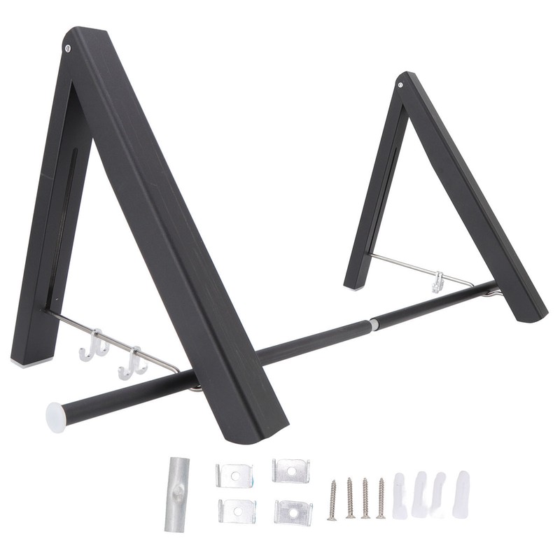 Retractable Clothes Rack Black Foldable Design Aluminium Wall Mounted Clothes