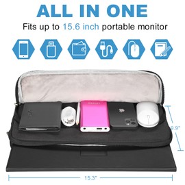 Losong Portable Monitor Case 15.6 Inch, Protective Carrying Sleeve Storage Bag, Portable Display Bag with Accessory Pocket for 15.6 Inch Portable Monitor, Size-15.3"x9.9" Black