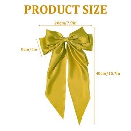 Hair Bow, Big Hair Bows for Women, Solid Color Bow Hair Clips with Long Ribbon, French Barrette Clip Soft Satin Silky Hair Bows Cute Gifts for Women Girls (Yellow)