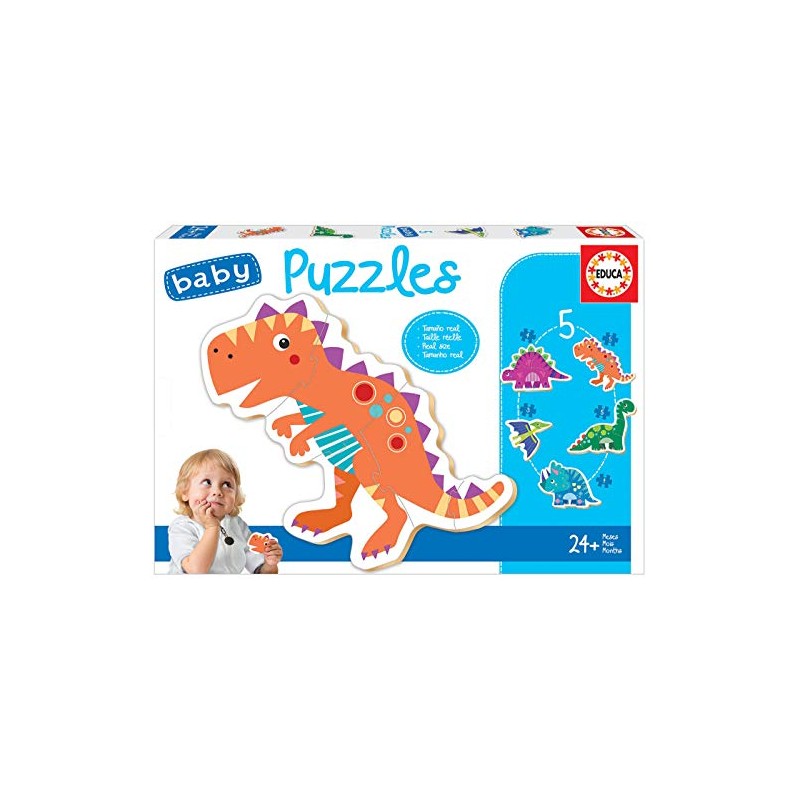 Educa - Dinosaur, Baby Puzzle Set with 5 Puzzles for