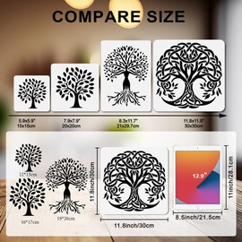 MAYJOYDIY 13Pcs Tree of Life Stencil Forest Tree Branch Painting Stencils 5.9~11.8inch Nature Love Tree Trunk Women Drawing Template with Paint Brush for Craft on Window Wood Wall Home Decor