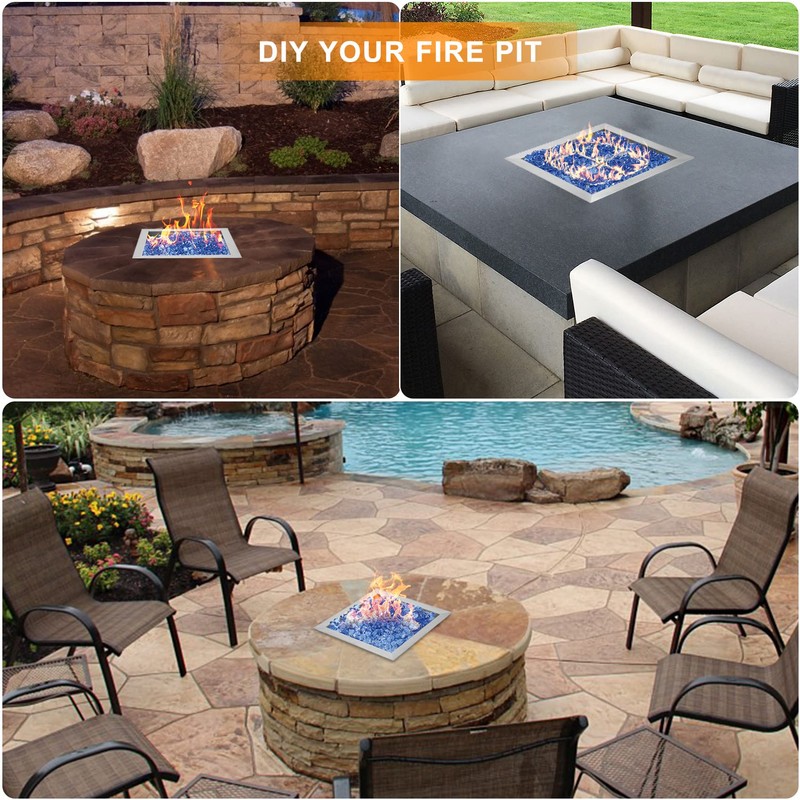 onlyfire Stainless Steel 12" Drop-in Square Fire Pit Pan, with