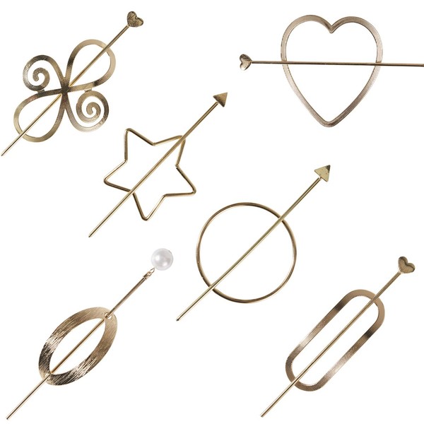 Paquete de 6 palillos decorativos de metal dorado, estilo vintage, minimalista, horquillas para el pelo, horquillas largas, horquillas largas, palillos, broches, broches, funda para moño, estilos de pelo, accesorios