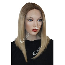 CiCiCa-“KATE”, Synthetic Lace Front Wigs, Soft Lace Wig, 16 Inches Medium Length Wig, Straight Wig, Bob Wig, Ombre Brown Roots to Mixed Blonde Wig, Premium Synthetic Heat Resistant Hair Replacement Wigs for Women.